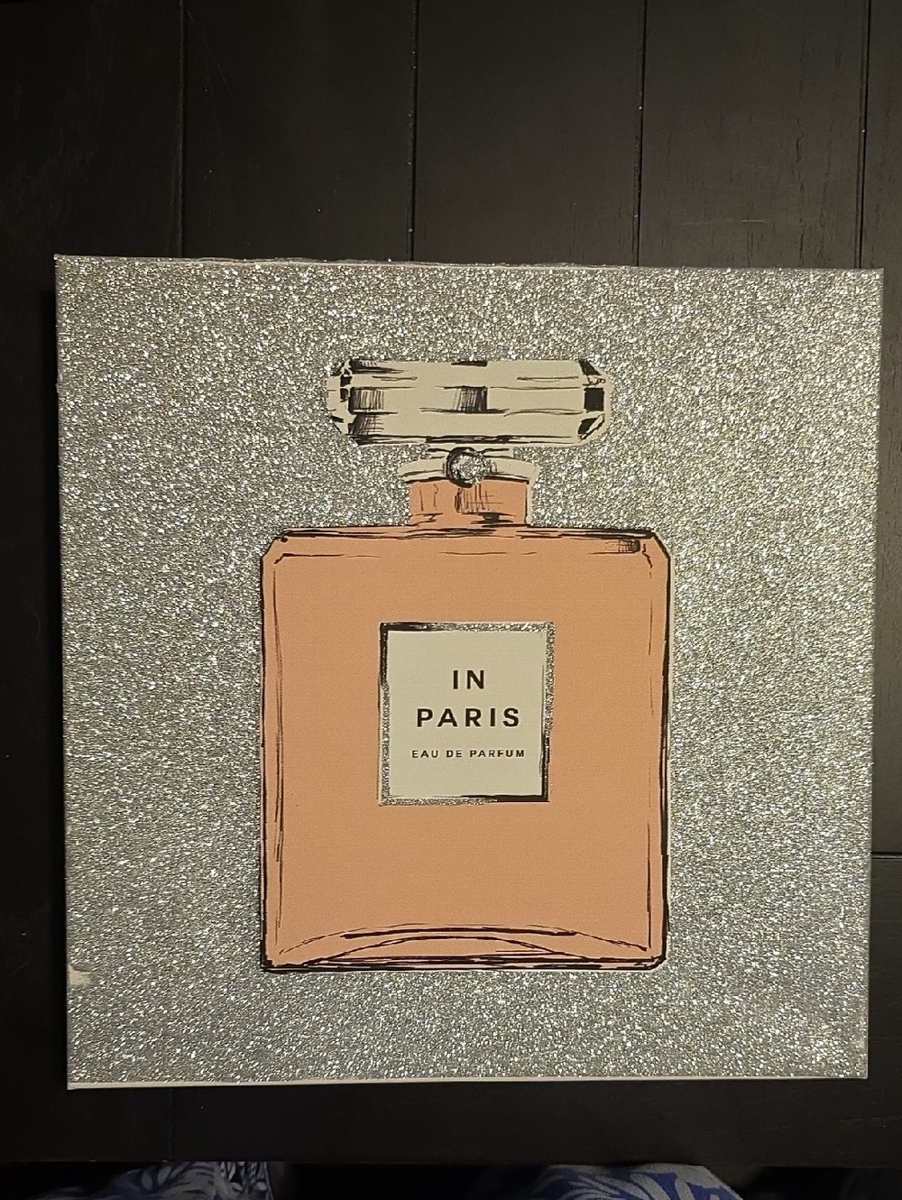 In Paris Perfume Bottle Glitter Canvas Wall Art - Pink & Silver